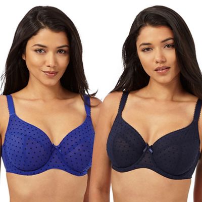 Pack of two bright blue and navy t-shirt bras